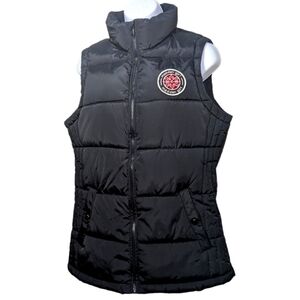 Madden Girl Y2K Quilted Puffer Vest Zip Front Black Red Button Warm Fall Winter